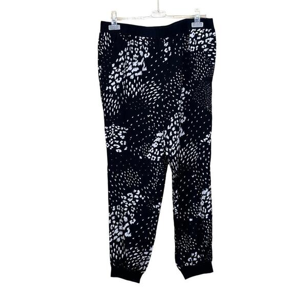 Tibi black print silk joggers, large, NWT, alternative, whimsical, flowy - Picture 1 of 5